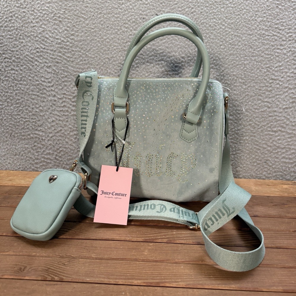 Juicy Couture Bag Womens Cool Blue Let It Shine Satchel Rhinestones Embellished